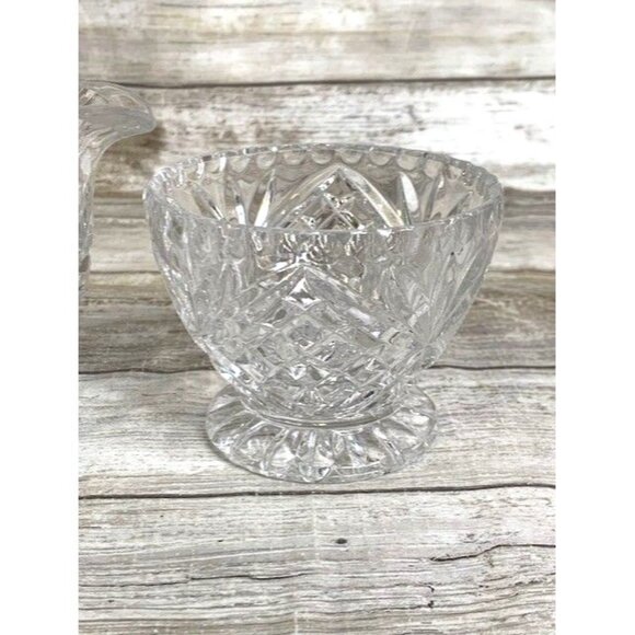 Vintage European Cut Crystal Creamer & Sugar Bowl Set Diamond & Fan Pattern - Picture 4 of 10